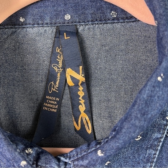 Seven7 Snap Down Blouse Women's Size Large Dark Blue Glitter Dots Western Style - Picture 8 of 10